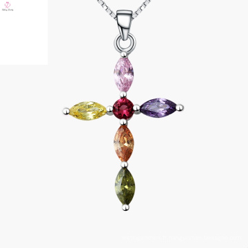 En gros 925 Sterling Silver Croix Cristal Pendentif Collier Bijoux